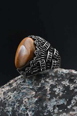 Kaplangözü Taşlı 925 Ayar Gümüş Erkek Yüzüğü 901385