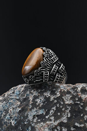 Kaplangözü Taşlı 925 Ayar Gümüş Erkek Yüzüğü 901385