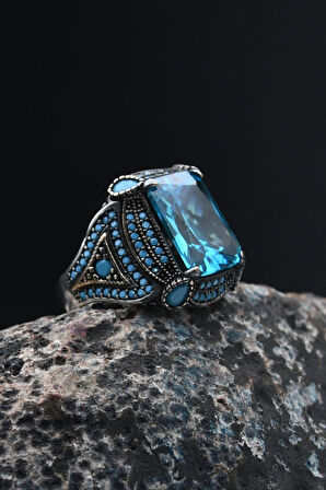 Gümüş Erkek Yüzük Aquamarine (AQUA MARİN) Taşlı 901387