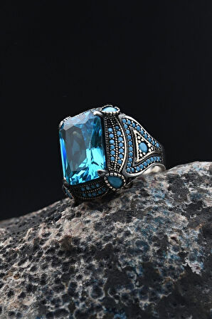 Gümüş Erkek Yüzük Aquamarine (AQUA MARİN) Taşlı 901387