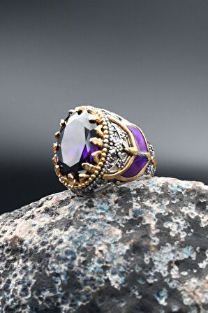 925 Ayar Gümüş Erkek Yüzüğü Ametist Taşlı Ve 33'lük Ametist Taşlı Tesbih 901397