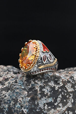 Doğal Sitrin Taşlı Tesbih Ve 925 Ayar Gümüş Erkek Yüzüğü Sitrin Taşlı 901416