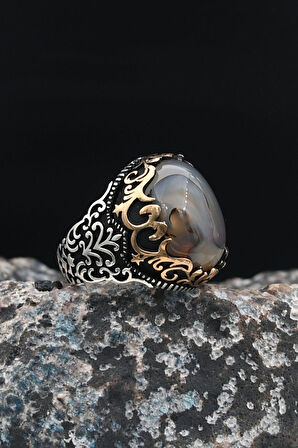 Doğal Sitrin Taşlı Tesbih Ve 925 Ayar Gümüş Erkek Yüzüğü Yemen Akik Taşlı 901419