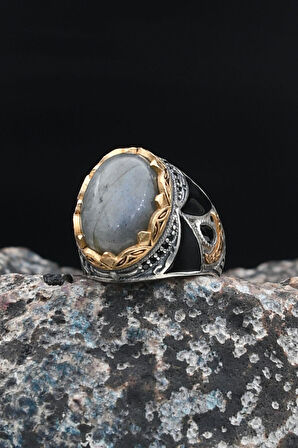 Doğal Labradorite Taşlı Tesbih Ve 925 Ayar Gümüş Erkek Yüzüğü Labradorite Taşlı 901420