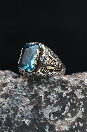 AQUA MARİN (Aquamarine) Taşlı Tesbih Ve 925 Ayar Gümüş Erkek Yüzüğü AQUA MARİN (Aquamarine) Taşlı 901424