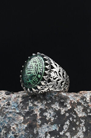 925 Ayar Gümüş Erkek Yüzüğü Sıkma Kehribar Taşlı Hz. Süleyman Mührü 901454