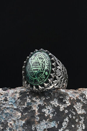 925 Ayar Gümüş Erkek Yüzüğü Sıkma Kehribar Taşlı Hz. Süleyman Mührü 901454