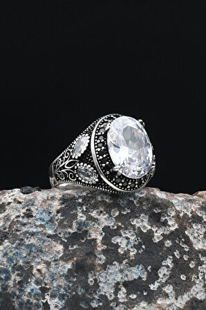 Beyaz Zirkon Taşlı 925 Ayar Gümüş Erkek Yüzüğü Zirkon Taş Süslemeli 901463