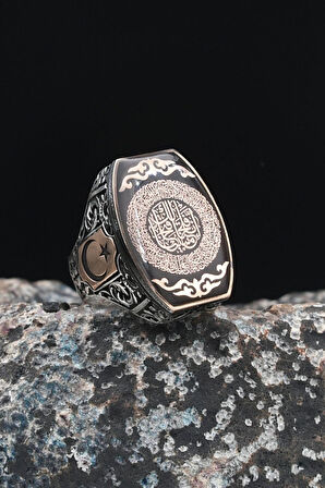 Fetih Suresi ve Ay Yıldızlı (AYYILDIZLI) 925 Ayar Gümüş Erkek Yüzüğü 901471