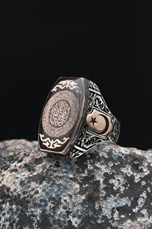 Fetih Suresi ve Ay Yıldızlı (AYYILDIZLI) 925 Ayar Gümüş Erkek Yüzüğü 901471