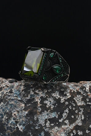 925 Ayar Gümüş Erkek Yüzüğü Peridot Taşlı 901479