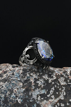 Anka Kuşu Figürlü Mistik Topaz Taşlı 925 Ayar Gümüş Erkek Yüzüğü 901481