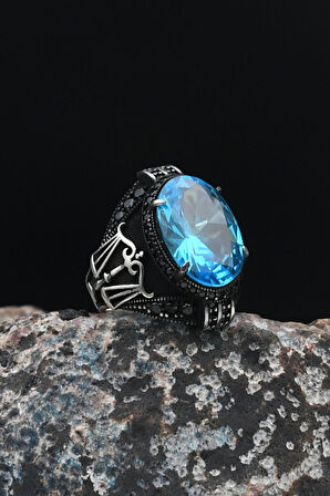 Terazi Figürlü ( AQUA MARİN ) Akua Marine Taşlı 925 Ayar Gümüş Erkek Yüzüğü 901482