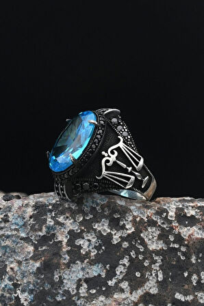 Terazi Figürlü ( AQUA MARİN ) Akua Marine Taşlı 925 Ayar Gümüş Erkek Yüzüğü 901482