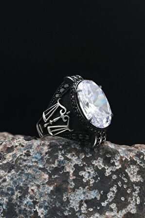 Terazi Figürlü Beyaz Zirkon Taşlı 925 Ayar Gümüş Erkek Yüzüğü 901484