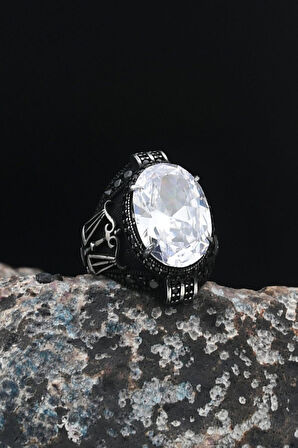 Terazi Figürlü Beyaz Zirkon Taşlı 925 Ayar Gümüş Erkek Yüzüğü 901484