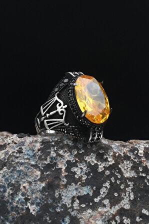 Terazi Figürlü Sitrin Taşlı 925 Ayar Gümüş Erkek Yüzüğü 901493