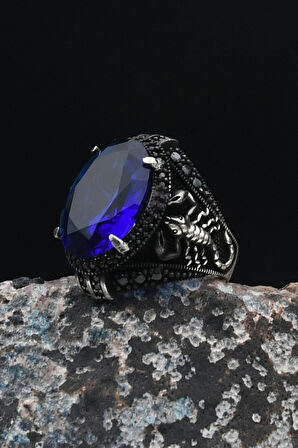 Akrep Figürlü 925 Ayar Gümüş Erkek Yüzüğü Lacivert Zirkon Taşlı Zirkon Taş Süslemeli 901500