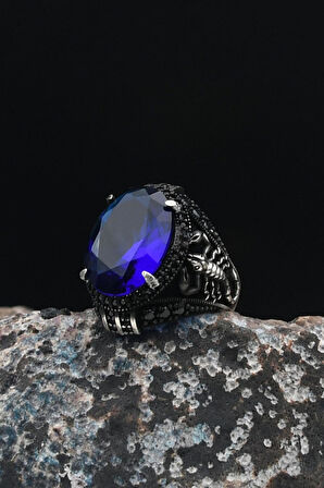 Akrep Figürlü 925 Ayar Gümüş Erkek Yüzüğü Lacivert Zirkon Taşlı Zirkon Taş Süslemeli 901500