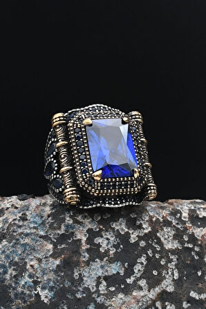 Lacivert Zirkon Taşlı 925 Ayar Gümüş Erkek Yüzüğü 901510