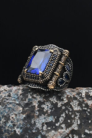 Lacivert Zirkon Taşlı 925 Ayar Gümüş Erkek Yüzüğü 901510