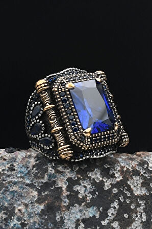 Lacivert Zirkon Taşlı 925 Ayar Gümüş Erkek Yüzüğü 901510