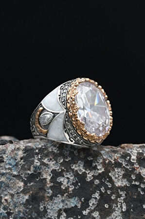 Beyaz Zirkon Taşlı Tesbih Ve 925 Ayar Gümüş Erkek Yüzüğü Beyaz Zirkon Taşlı 901512