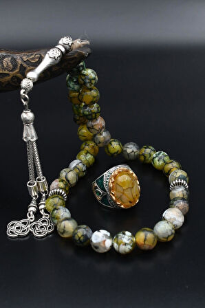 925 Ayar Gümüş Erkek Yüzüğü Damarlı Akik Taşlı Doğal Damarlı Akik Taşlı Tesbih 901513