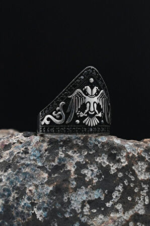 Zihgir Çift Başlı Kartal Figürlü (SELÇUKLU KARTALI) 925 Ayar Gümüş Yüzüğü 901533