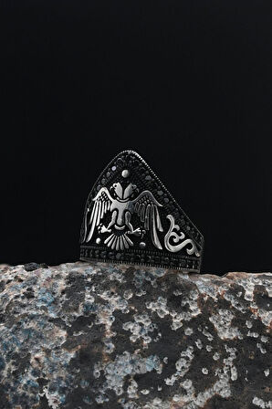 Zihgir Çift Başlı Kartal Figürlü (SELÇUKLU KARTALI) 925 Ayar Gümüş Yüzüğü 901533