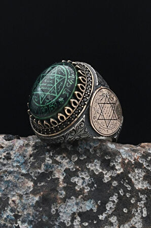 Özel Tasarım Hz. Süleyman Mührü Gümüş Erkek Yüzüğü 901543