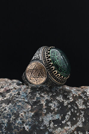 Özel Tasarım Hz. Süleyman Mührü Gümüş Erkek Yüzüğü 901543