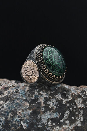 Özel Tasarım Hz. Süleyman Mührü Gümüş Erkek Yüzüğü 901543