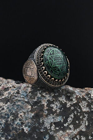 Özel Tasarım Hz. Süleyman Mührü Gümüş Erkek Yüzüğü 901543