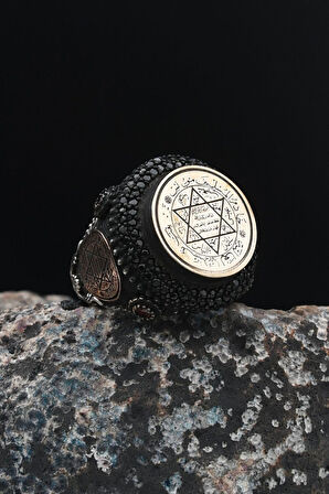 Özel Tasarım Hz. Süleyman Mührü Aslan Figürlü 925 Ayar Gümüş Erkek Yüzüğü 901549