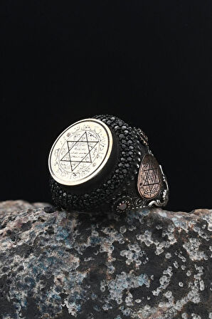 Özel Tasarım Hz. Süleyman Mührü Aslan Figürlü 925 Ayar Gümüş Erkek Yüzüğü 901549