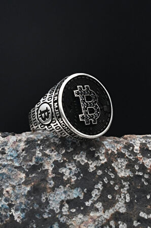 Bitcoin 925 Ayar Gümüş Erkek Yüzüğü 901552