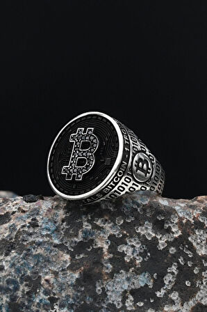 Bitcoin 925 Ayar Gümüş Erkek Yüzüğü 901552