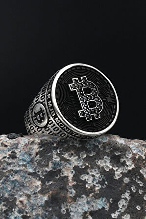 Bitcoin 925 Ayar Gümüş Erkek Yüzüğü 901552