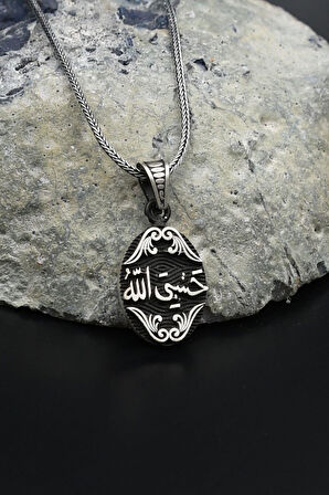 Hasbiyallah Yazılı (ALLAH BANA YETER) 925 Ayar Gümüş Kolye Zincir 901562