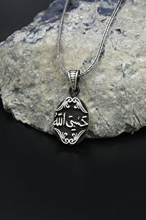 Hasbiyallah Yazılı (ALLAH BANA YETER) 925 Ayar Gümüş Kolye Zincir 901562