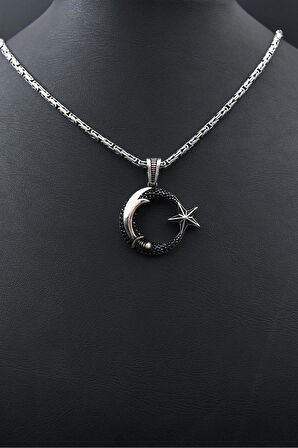 Ay Yıldızlı (AYYILDIZLI) Ve Hz. Ali'nin Kılıcı Zülfikar 925 Ayar Gümüş Kolye Kral Zincir 2Mm 901578