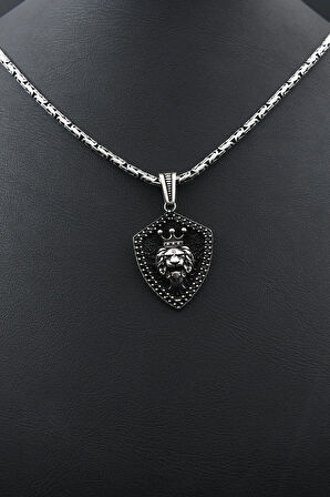 Kral Taclı Aslan Figürlü 925 Ayar Gümüş Kolye Kral Zincir 2Mm 901588