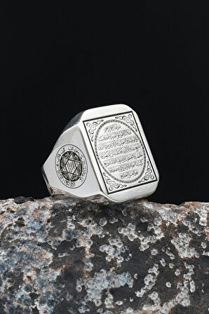 Hz. Süleyman Mührü ve Ayetel Kürsi Yazılı 925 Ayar Gümüş Erkek Yüzüğü 901615