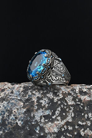 Akua Marine (AQUA MARİN) Taşlı Turkuaz Taş Süslemeli 925 Ayar Gümüş Erkek Yüzük 901617