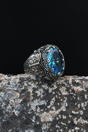 Akua Marine (AQUA MARİN) Taşlı Turkuaz Taş Süslemeli 925 Ayar Gümüş Erkek Yüzük 901617