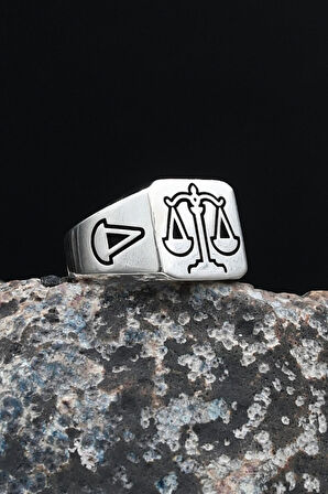 Terazi Figürlü 925 Ayar Gümüş Erkek Yüzüğü 901621