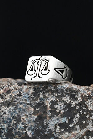 Terazi Figürlü 925 Ayar Gümüş Erkek Yüzüğü 901621