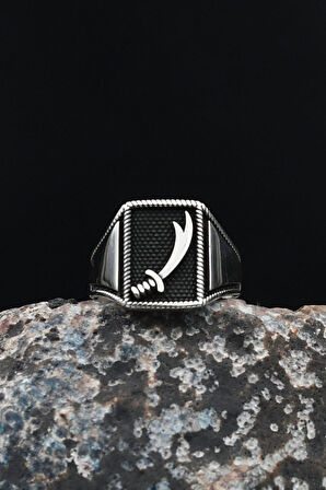 925 Ayar Gümüş Erkek Yüzüğü Zülfikar Hz. Ali'nin Kılıcı 901633