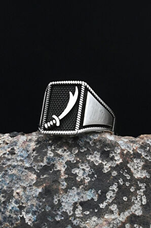 925 Ayar Gümüş Erkek Yüzüğü Zülfikar Hz. Ali'nin Kılıcı 901633